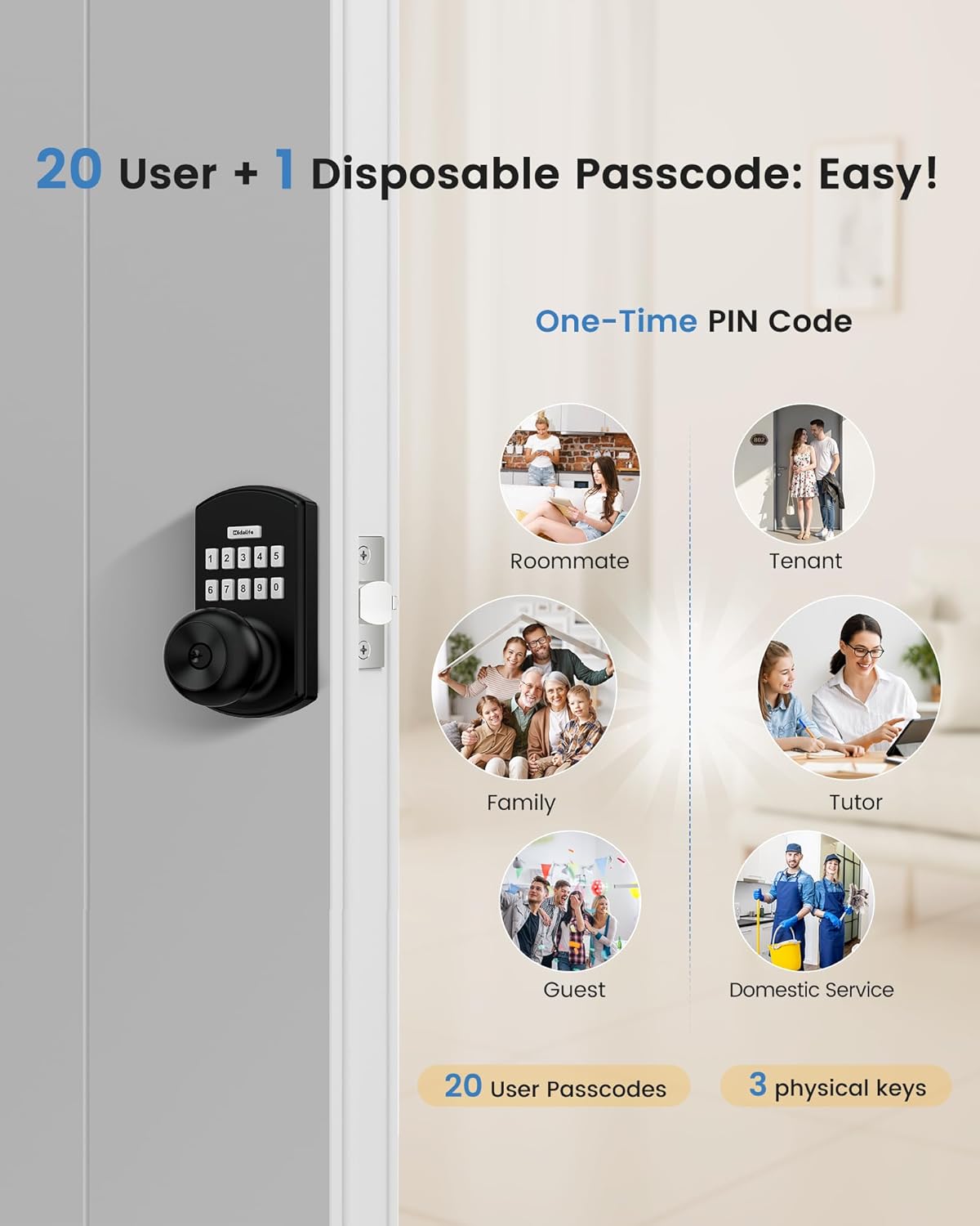 Keypad Smart Door Lock with Auto-Lock, Anti-Peeping Code & Backlit Keypad – Keyless Entry for Home or