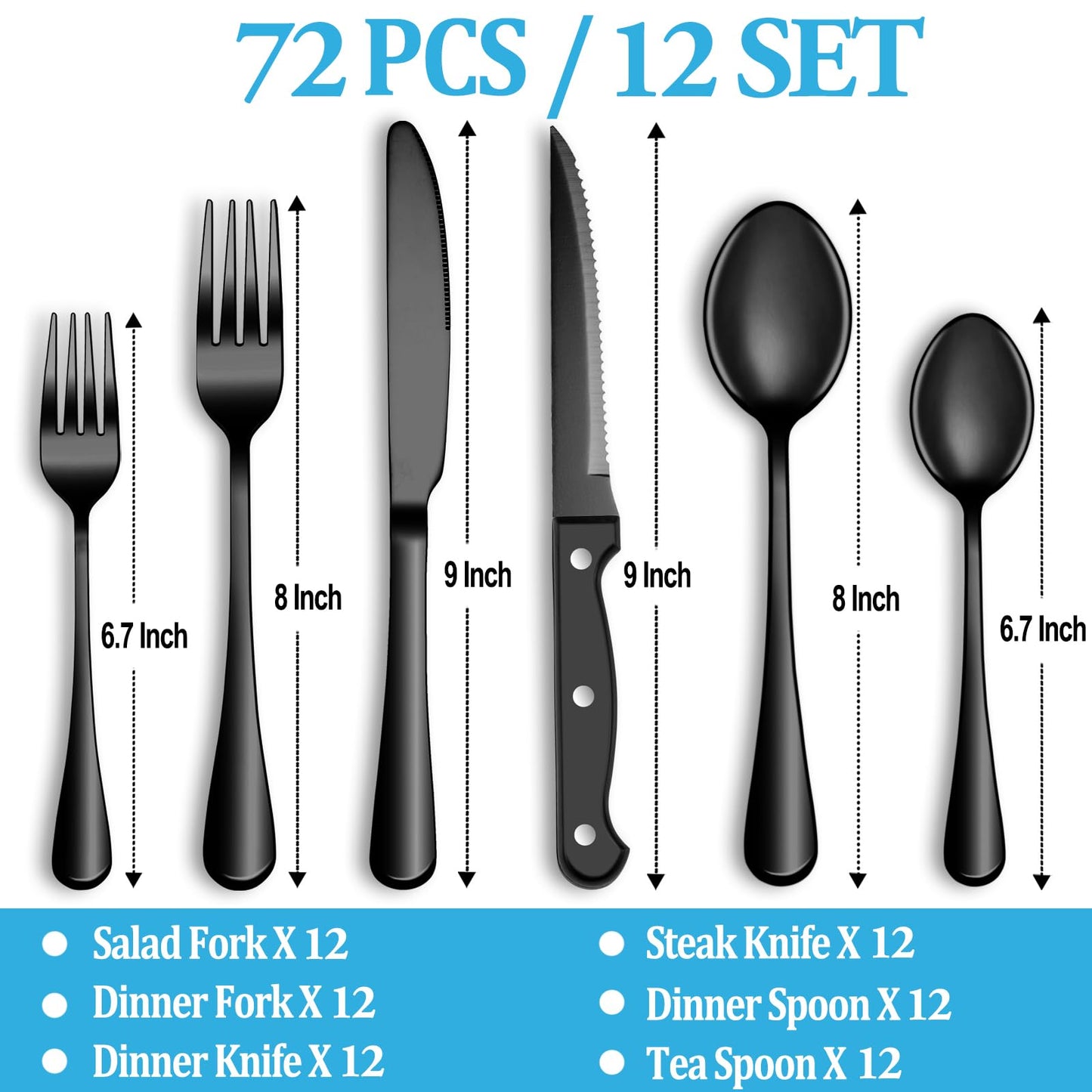 24 Pcs Silverware Set with Steak Knives Service for 4,Stainless Steel Flatware Set,Mirror Polished Cutlery Utensil Set,Home Kitchen Eating Tableware Set,Include Fork Knife Spoon Set,Dishwasher Safe