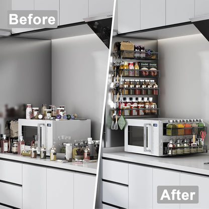 Magnetic Spice Rack for Refrigerator, 6-Pack Fridge Shelf Organizer with Hooks