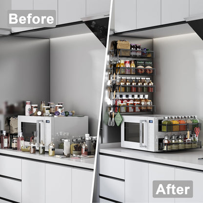 Magnetic Spice Rack for Refrigerator, 6 Pack Magnetic Shelf, Fridge Magnet Organizer with Moveable 12 Hooks, Magnetic Fridge Shelf for Kitchen Organization and Storage (6 Pack)