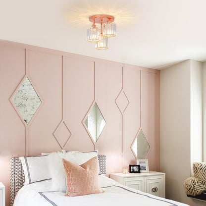 Crystal Semi Flush Ceiling Light – Modern Black Fixture, Clear Shade