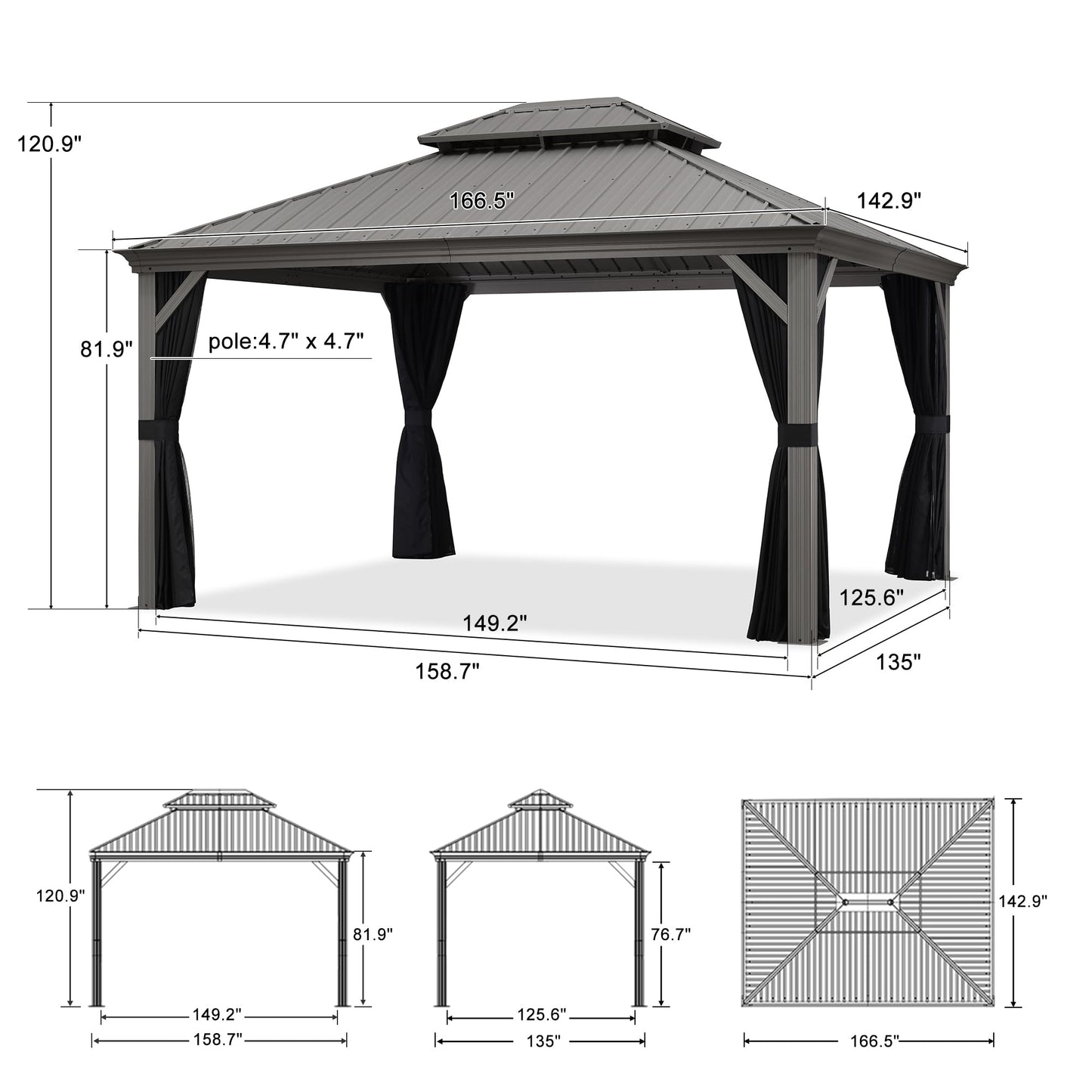 PURPLE LEAF 14' x 20' Patio Hardtop Gazebo with Light Metal Roof Heavy Duty Wind Resistance Outdoor Permanent Large Pavilion Gazebo for Patio Deck and Garden, Netting and Curtains Included, Light Grey