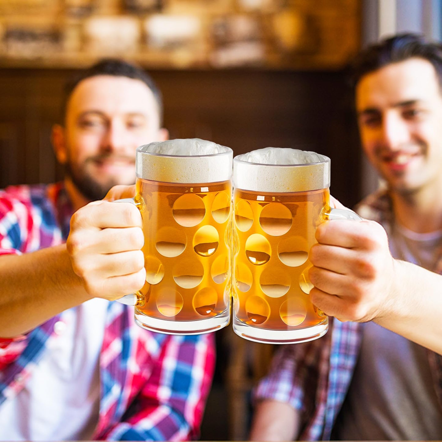 20 OZ Beer Stein Mugs, German Clear Large Tall Beer Glasses With Handle for Men, Set of 2