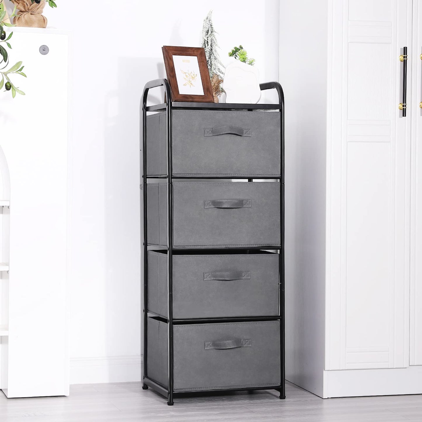 MAX Houser Dresser Storage with 3 Drawers, Fabric Dresser Tower, Vertical Storage Unit for Bedroom, Closet, Office, Black