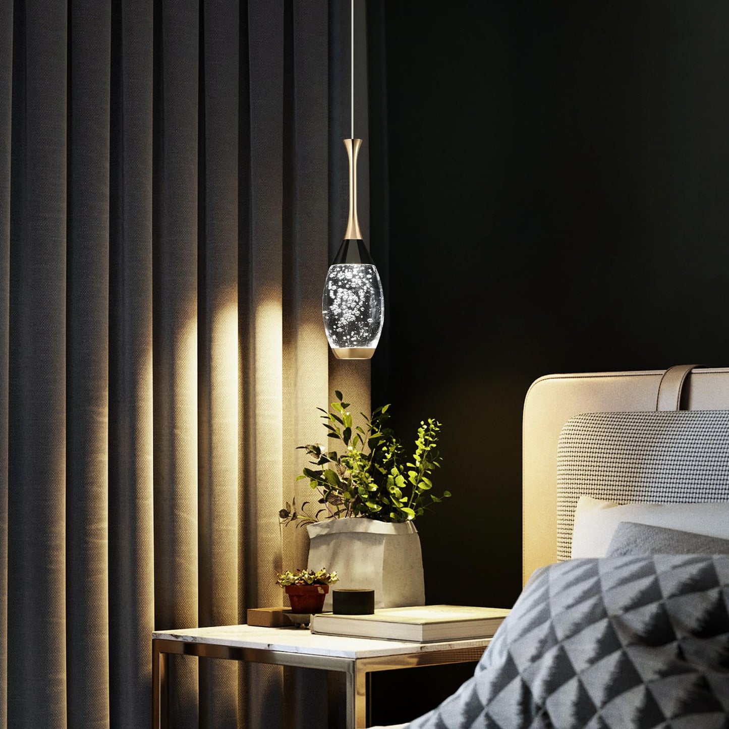 Moderne Pendelleuchte in Schwarzgold, dimmbare LED-Deckenleuchte, Mini-Pendelleuchte in Tropfenform aus Kristall für Kücheninsel, Schlafzimmer, Flur, Eingangsbereich (3er-Pack) 