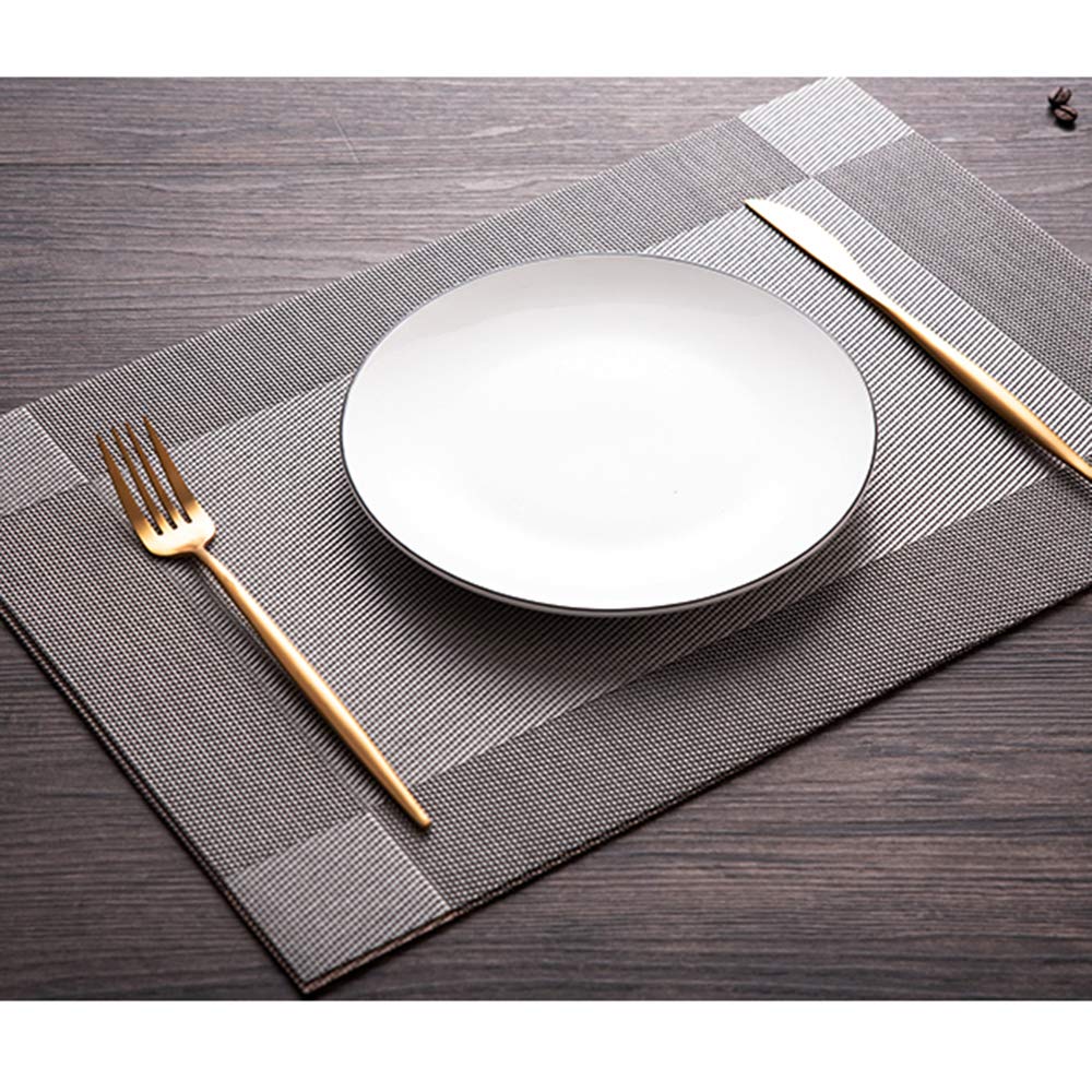 PIGCHCY Wedge Shaped Placemats for Dining Table Cross-Weave Washable Vinyl Placemat Heat Resistant Round Table Mats Set of 4 (Silver Grey)