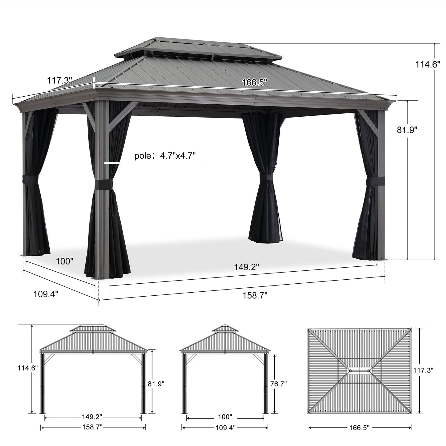 PURPLE LEAF 14' x 20' Patio Hardtop Gazebo with Light Metal Roof Heavy Duty Wind Resistance Outdoor Permanent Large Pavilion Gazebo for Patio Deck and Garden, Netting and Curtains Included, Light Grey