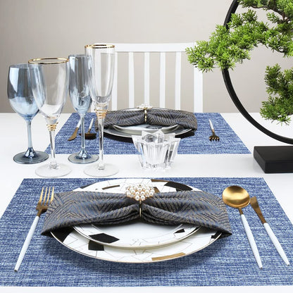 Set of 6 Placemats – Washable Woven Vinyl Table Mats for Dining, Kitchen, Indoor/Outdoor Use