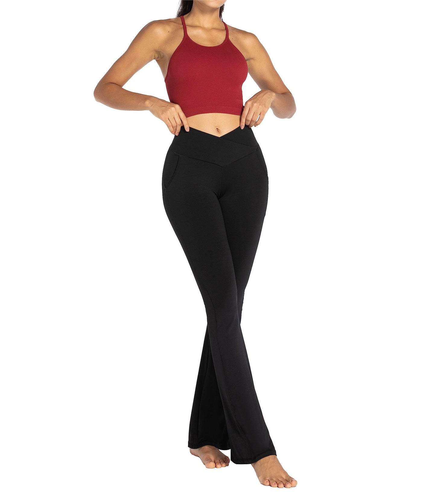 Sunzel Flare Leggings for Women with Pockets, Crossover Yoga Pants with Tummy Control, High Waisted and Wide Leg