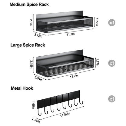 Magnetic Spice Rack for Refrigerator, 6 Pack Magnetic Shelf, Fridge Magnet Organizer with Moveable 12 Hooks, Magnetic Fridge Shelf for Kitchen Organization and Storage (6 Pack)