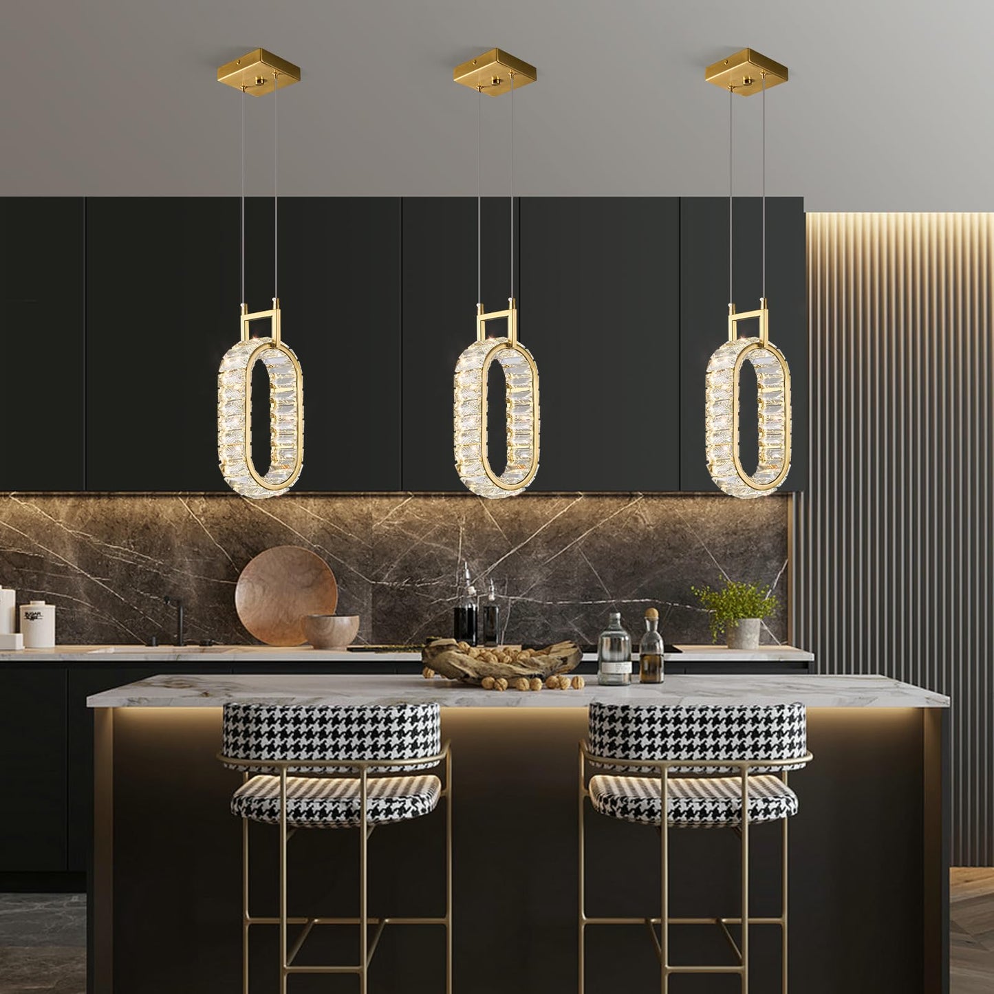 Mini-Leuchte für Kücheninseln, moderne LED-Pendelleuchte aus Kristall, rechteckiger Kronleuchter in Gold für Esszimmer, Wohnzimmer, Küche, Schlafzimmer, Bar (1 Stück) 