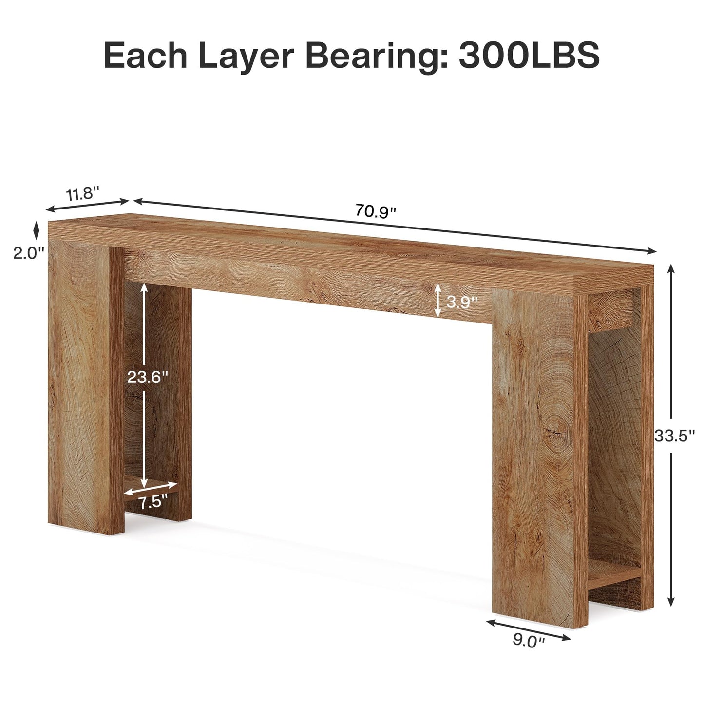 Tribesigns Konsolentisch, 180 cm, extralang, Bauernhaus-Sofatisch aus Holz hinter der Couch, schmaler Eingangsbereich-Akzenttisch für Wohnzimmer, Flur, Eingang, Foyer, helles Eichenbraun 