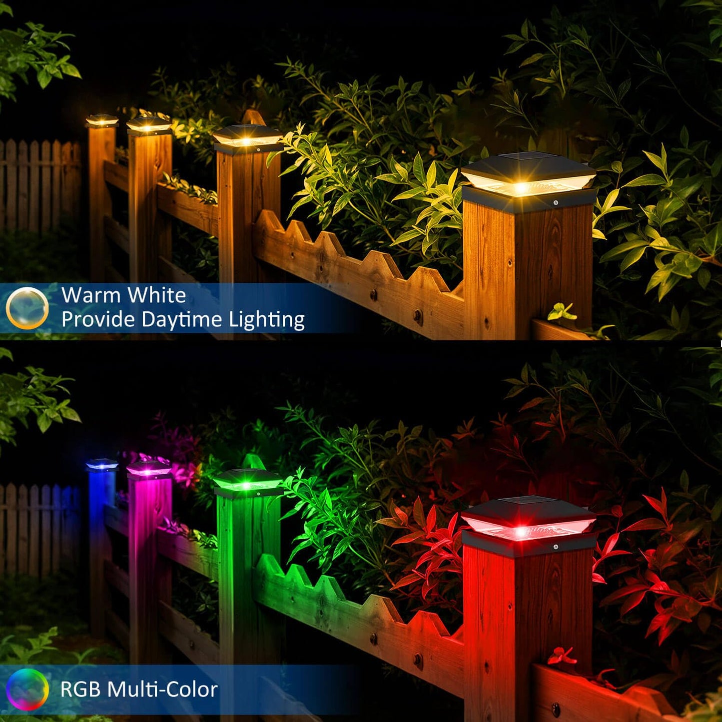 T-SUN Solar Post Cap Lights, 6 Pack – Warm & Cool White, Waterproof, Fits 4x4/5x5/6x6 Posts