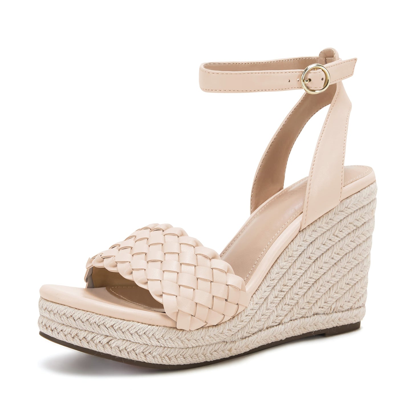 Coutgo Damen Plateau Keilsandalen Knöchelriemen Geflochtene Espadrille Schuhe