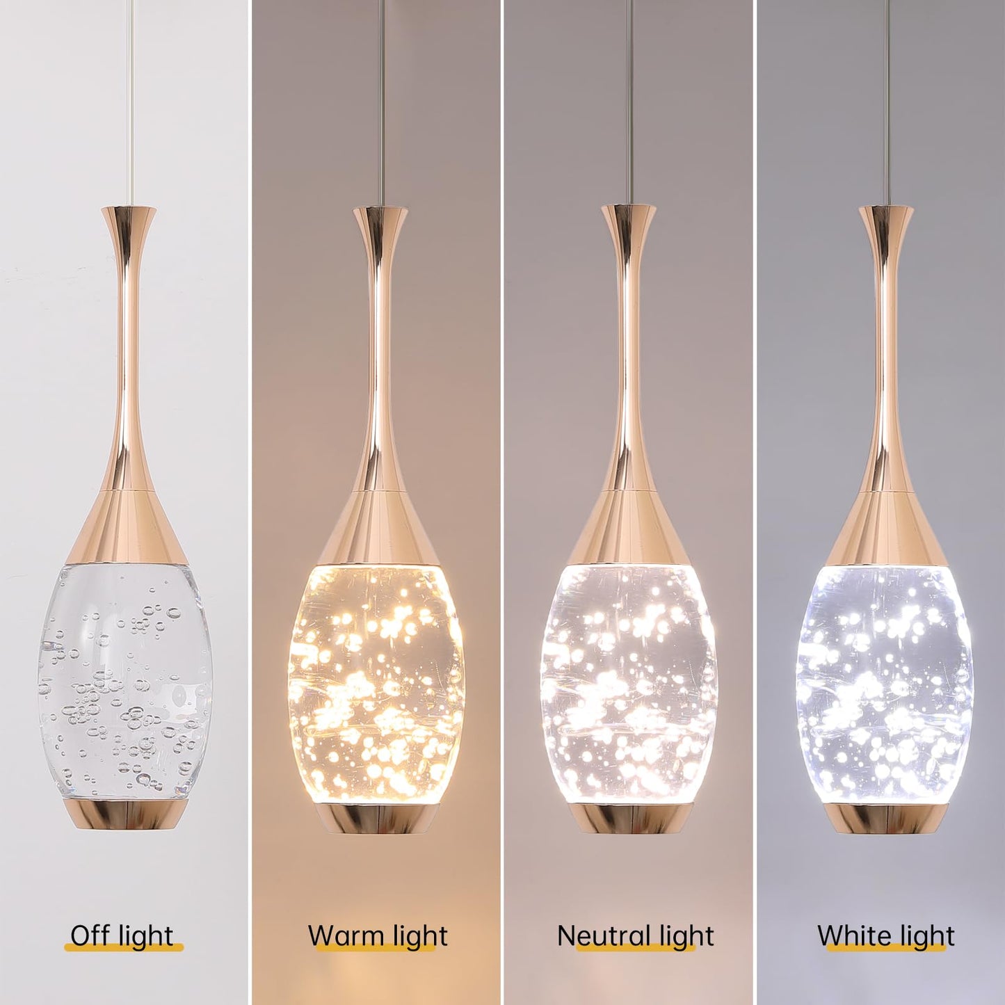 Modern Gold Pendant Light Fixtures, Crystal Pendant Lights with 3-Color, 3 Light Pendant Lights for Kitchen Island, Restaurants, Dining Room, Bedrooms (3 Pack)