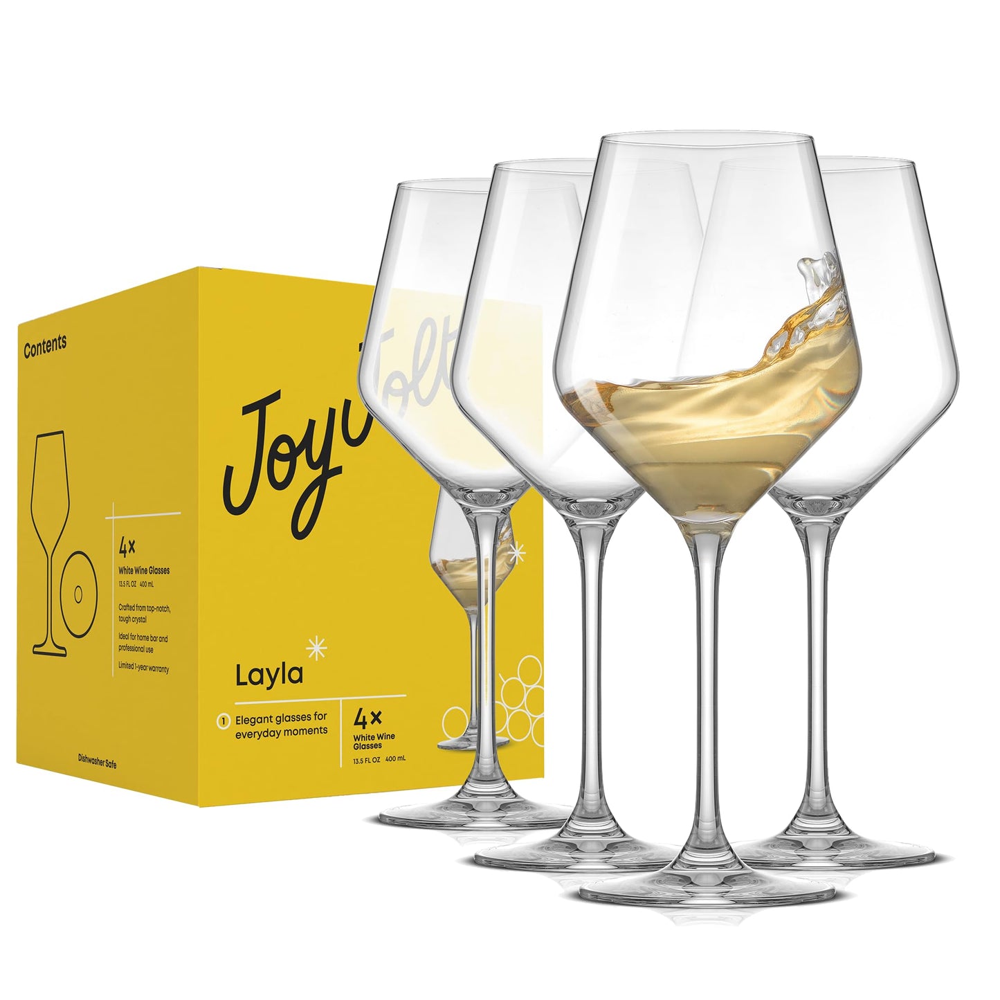 Verres à vin rouge italien JoyJolt Layla, lot de 4, 17 oz, transparents – Fabriqués en Europe 