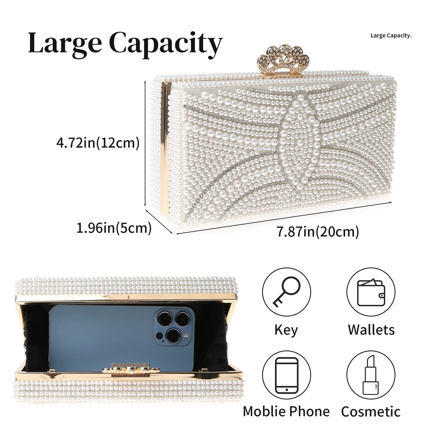 jessie Evening Bags and Clutches, Women's Beaded Evening Handbags Cocktail Prom Bridal Pearl Clutch Purses for Women Wedding