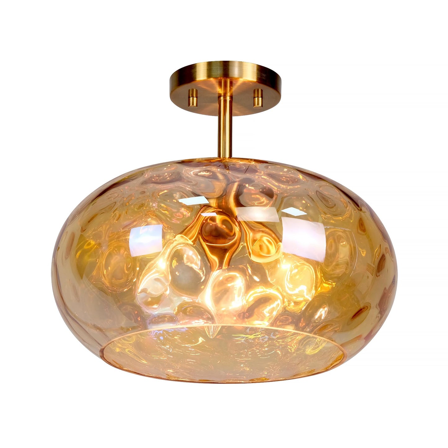 Brass Gold Semi Flush Mount Ceiling Fixture Large Hammered Glass Shade Modern Close to Ceiling Light 14" Art Lampshade for Hallway Foyer Bedroom (Stained Glass Shade, 14 Inches)