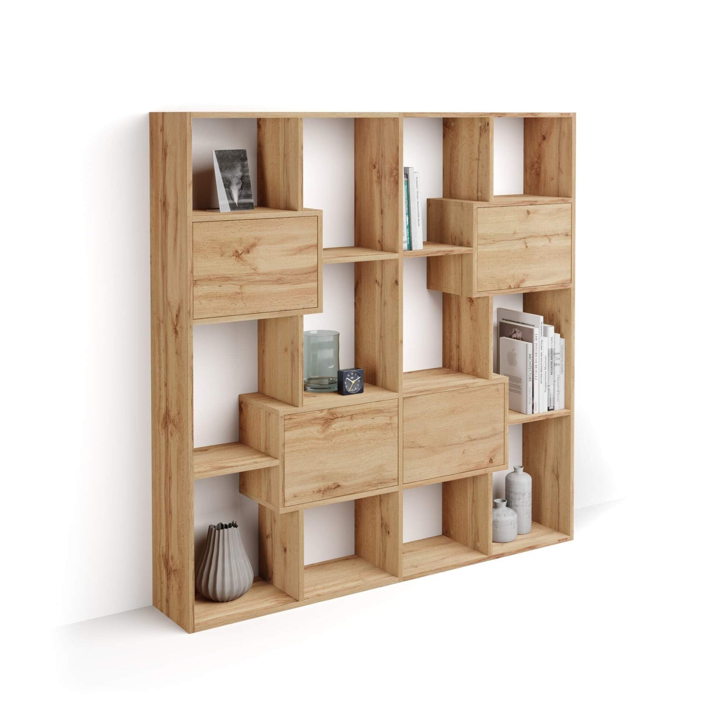 Mobili Fiver, Iacopo XS Bookcase (63.31 x 31.5 in), Rustic Oak, Storage Bookcase, Modern Bookshelf for Living Room, Office, Italian Furniture