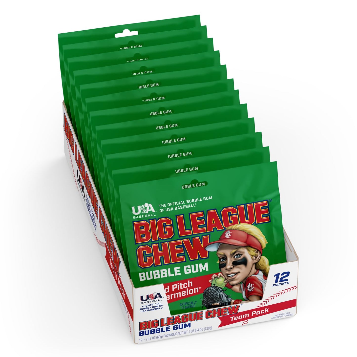 Big League Chew Outta Here Original Bubble Gum – klassischer Ballpark-Geschmack | Perfekt für Baseballspiele, Teams, Imbissbuden, Partys und mehr | Packung mit 12 Beuteln (je 2,12 oz)