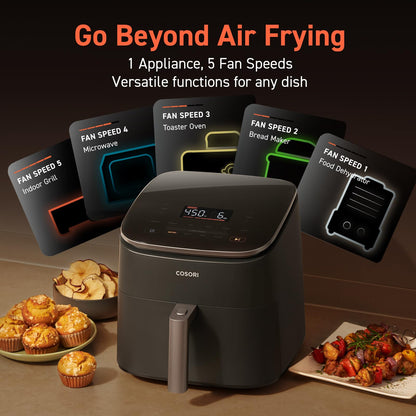 COSORI 6-Qt Air Fryer TurboBlaze – 9-in-1 Compact Oven, 90–450°F, Fast Turbo Mode, Grey, Low Oil Cooking, Roast, Bake, Reheat
