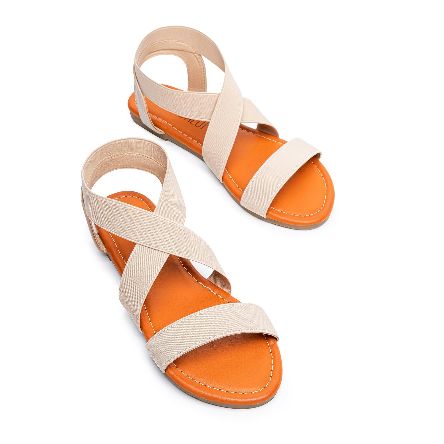 SANDALUP Elastic Ankle Strap Flat Sandals for Women