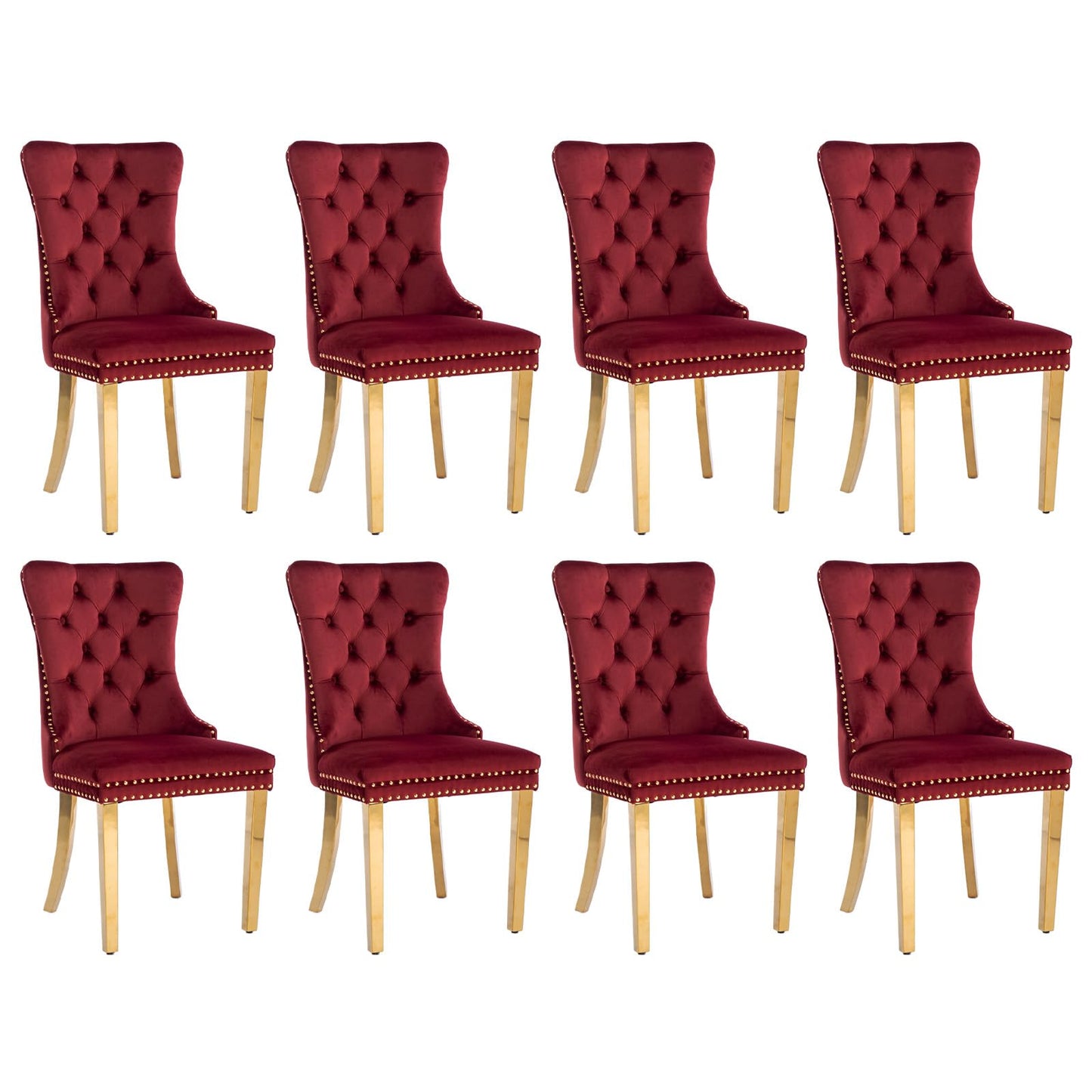 Lot de 8 chaises de salle à manger en cuir SoarFlash, chaise d'appoint à dossier haut, chaise d'appoint rembourrée moderne avec anneau de dossier à boutons, pieds en bois massif (noir et gris) 