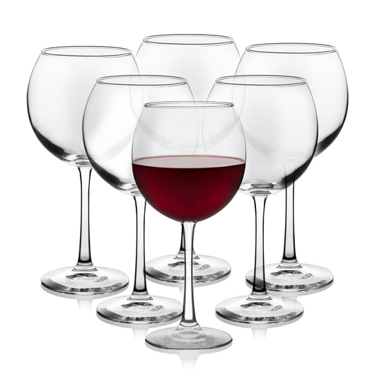 Libbey Vina Red Balloon Weingläser, 18,25 oz, elegantes großes Rotweinglas-Set mit 6 Stück, Weingläser mit langem Stiel aus Glas für Hochzeiten, Geburtstage und mehr 