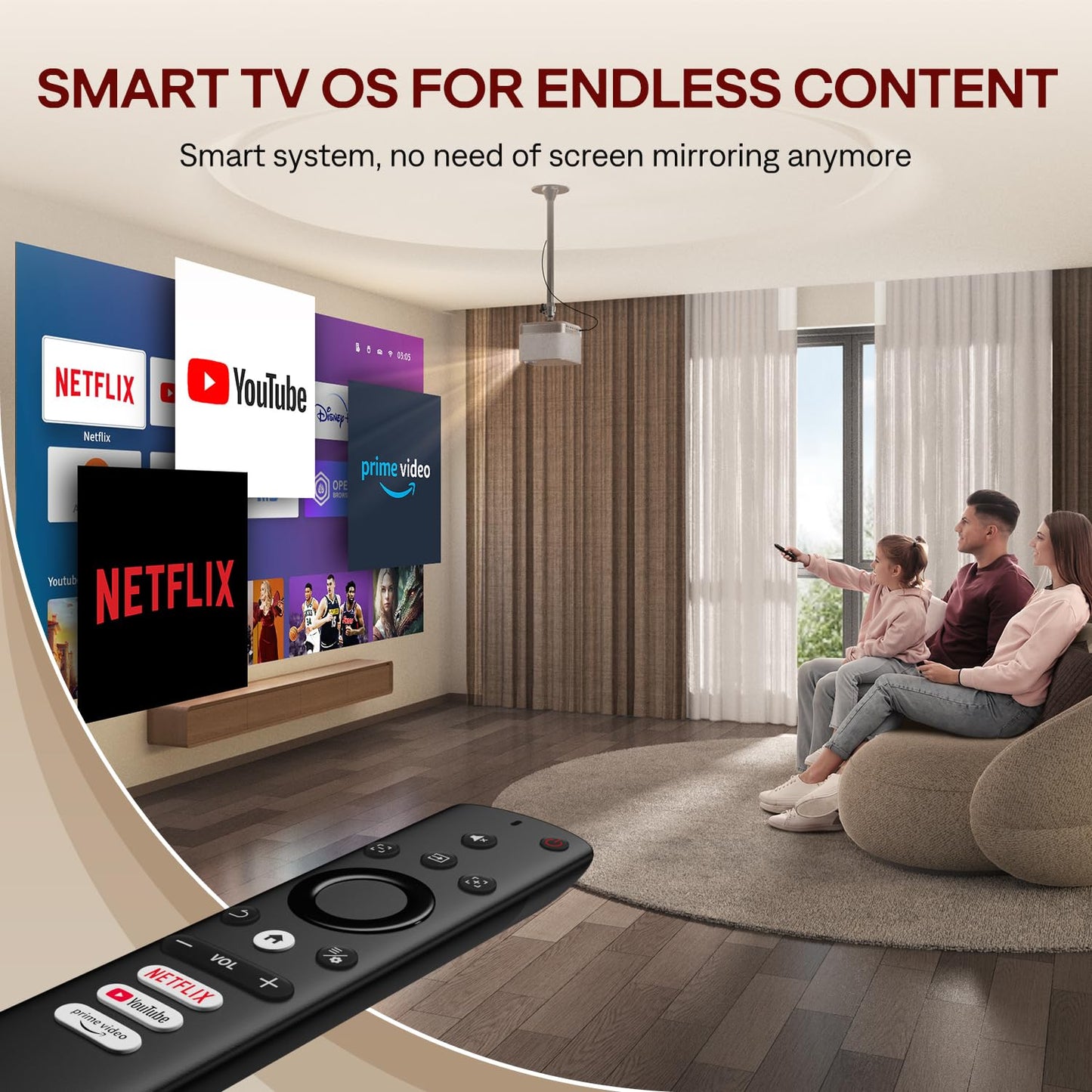 Projecteur extérieur 3 en 1 compatible 4K, projecteur intelligent AURZEN BOOM 3 avec WiFi et Bluetooth, audio 3D DoIby et haut-parleurs 36 W, mise au point automatique et trapèze, projecteur domestique officiel Netflix 500 ANSI, or 