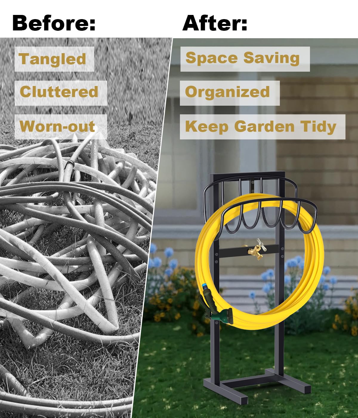 Freestanding Garden Hose Holder – Heavy Duty Metal Outdoor Hose Organizer