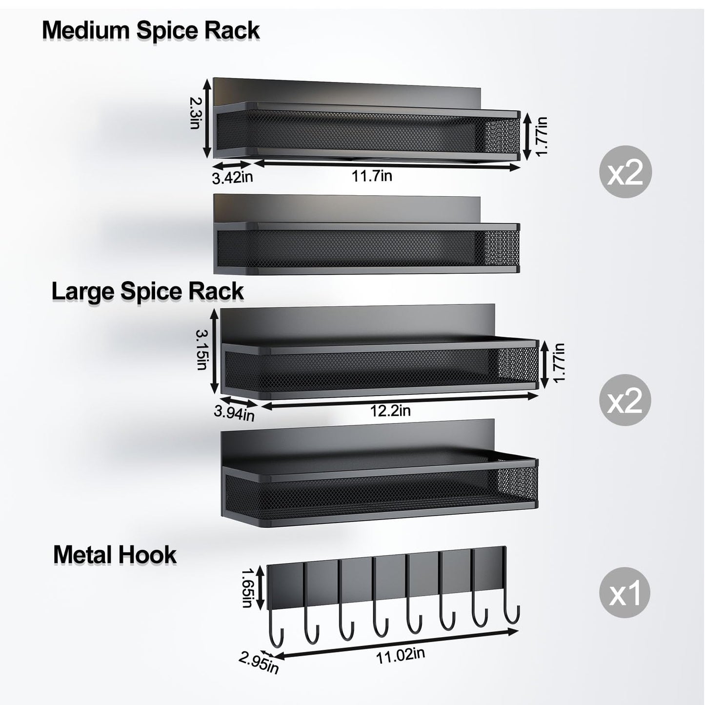 Magnetic Spice Rack for Refrigerator, 6 Pack Magnetic Shelf, Fridge Magnet Organizer with Moveable 12 Hooks, Magnetic Fridge Shelf for Kitchen Organization and Storage (6 Pack)