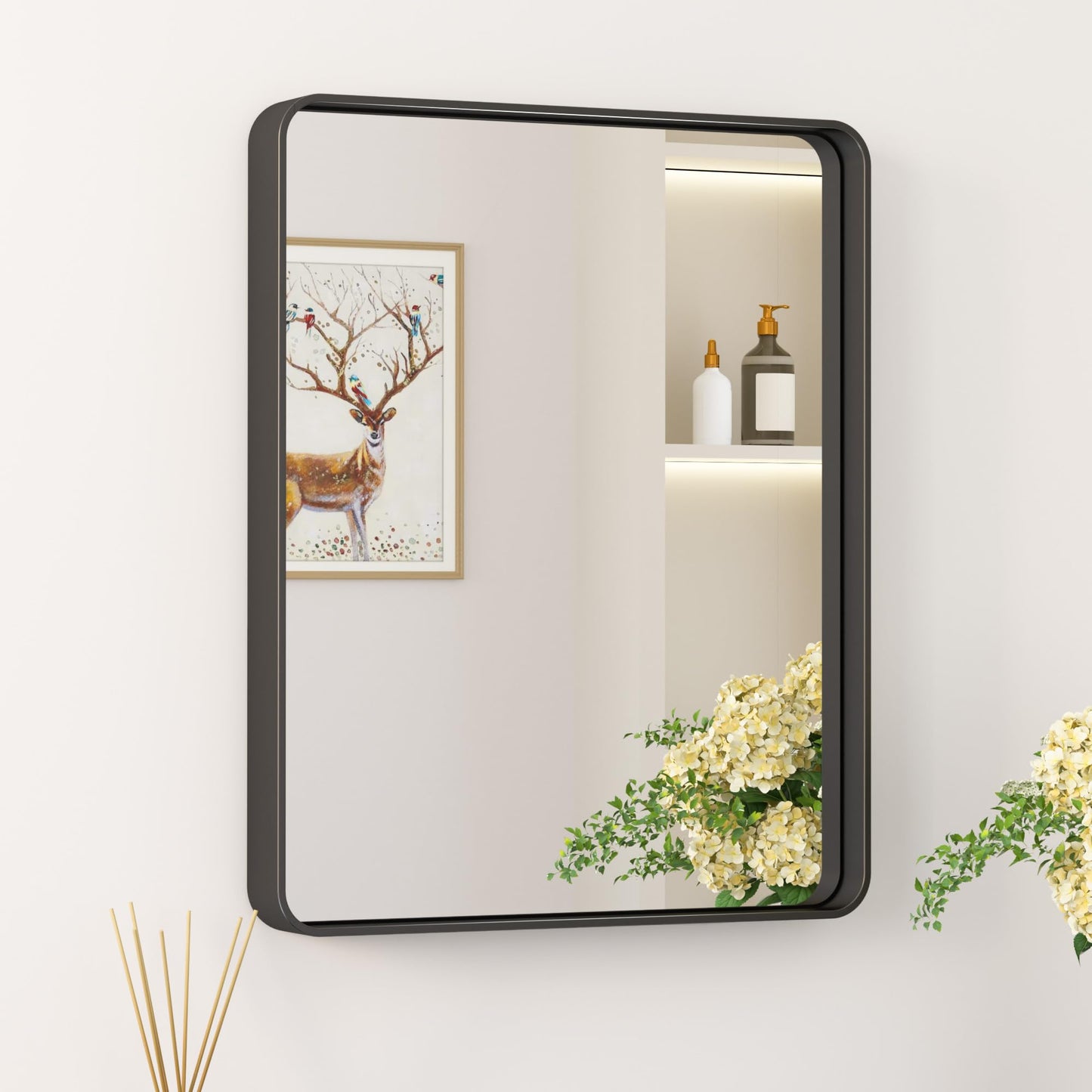 Keonjinn Black Mirror for Bathroom Sink, 24 x 30 Inch Sandblasted Finish Aluminum Wall Mirrors, Matte Black Rectangle Farmhouse Mirror with Shatterproof HD Tempered Glass, Anti-Rust Metal Frame