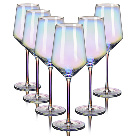 CUKBLESS Red Wine Glasses Set of 6, 20 oz Iridescent Hand Blown Long Stem Red or White Wine Glasses, for Birthday, Wedding