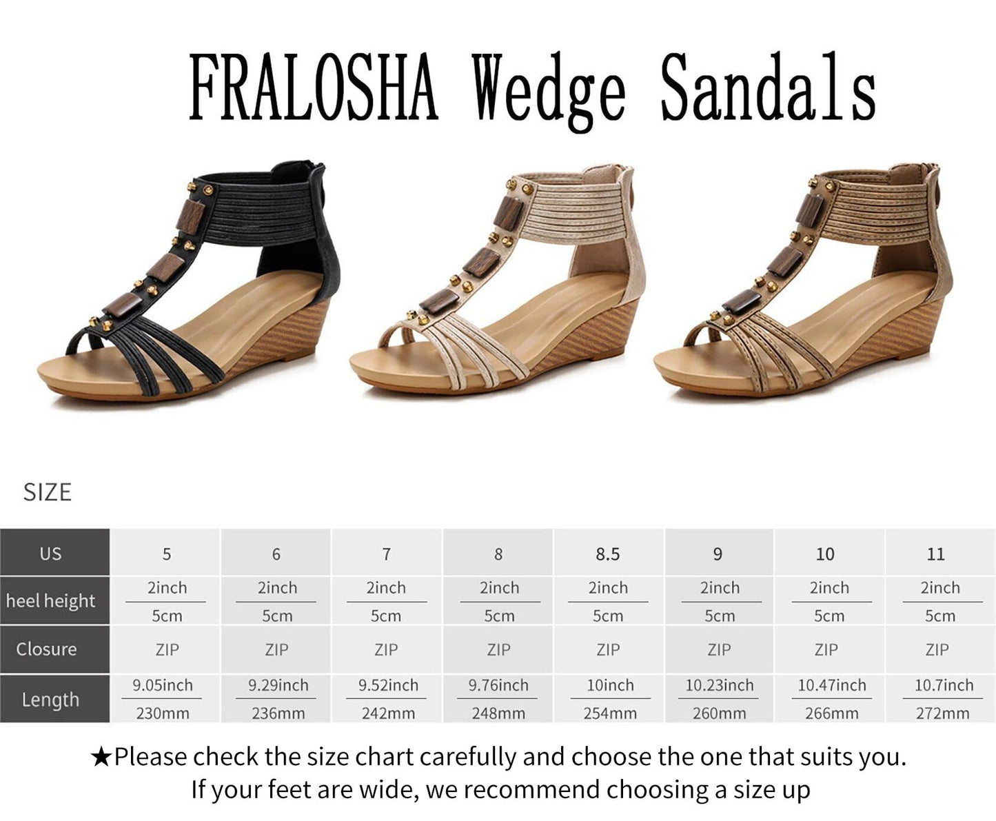 FRALOSHA Wedge Sandals for Women Open Toe Casual Summer Roman High Heel Breathable Beach Sandals