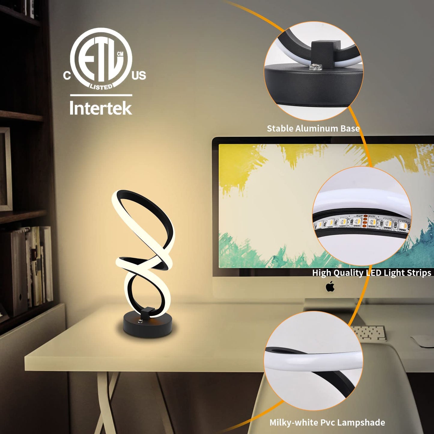 Aialun Modern Spiral RGB Table Lamps Set of 2, Unique LED Dimmable Bedside Touch Nightstand Lights, 10 Modes Cool Desk Lamp Gifts for Bedroom Living Room Office House Decor