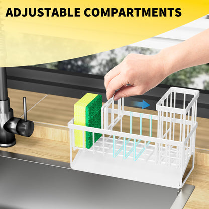 Kitchen Sink Caddy Organzier with High Brush Holder, Sponge Holder for Sink, 304 Rustproof Stainless, Kitchen Countertop Soap Dispenser Organizer, Kitchen Decor and Accessories