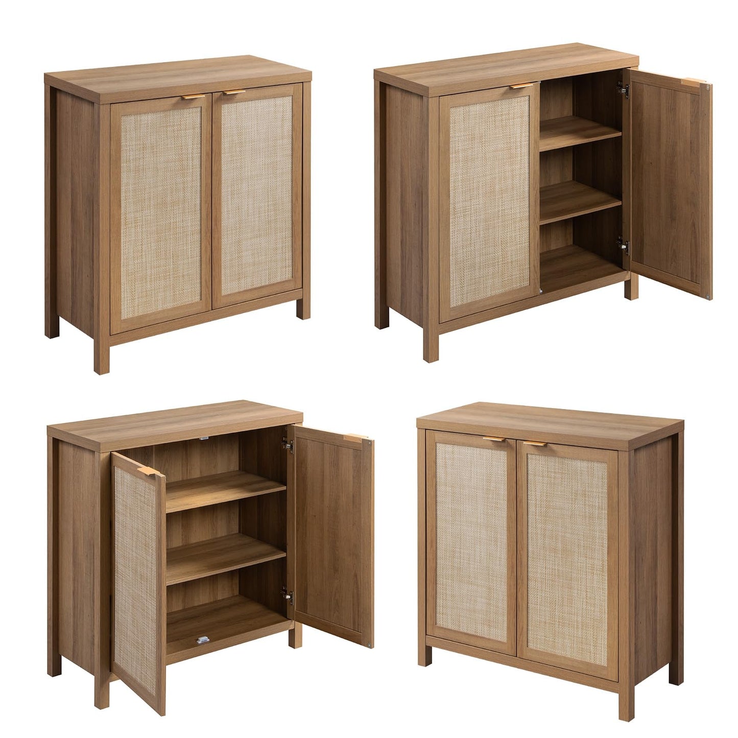 SICOTAS Rattan-Sideboard, Buffetschrank – großer Küchenschrank im Boho-Stil mit Rattan-Aufbewahrung – Holz-Kaffeebar-Schrank, Buffet-Konsolentisch für Esszimmer, Wohnzimmer, Flur – Natur 