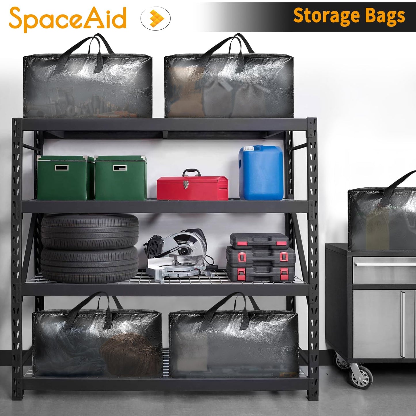 Sacs de déménagement robustes SpaceAid, sacs de rangement extra larges avec sangles de sac à dos, poignées et fermetures à glissière solides, alternative aux cartons de déménagement, fournitures d'emballage et de déménagement, noir (lot de 10) 