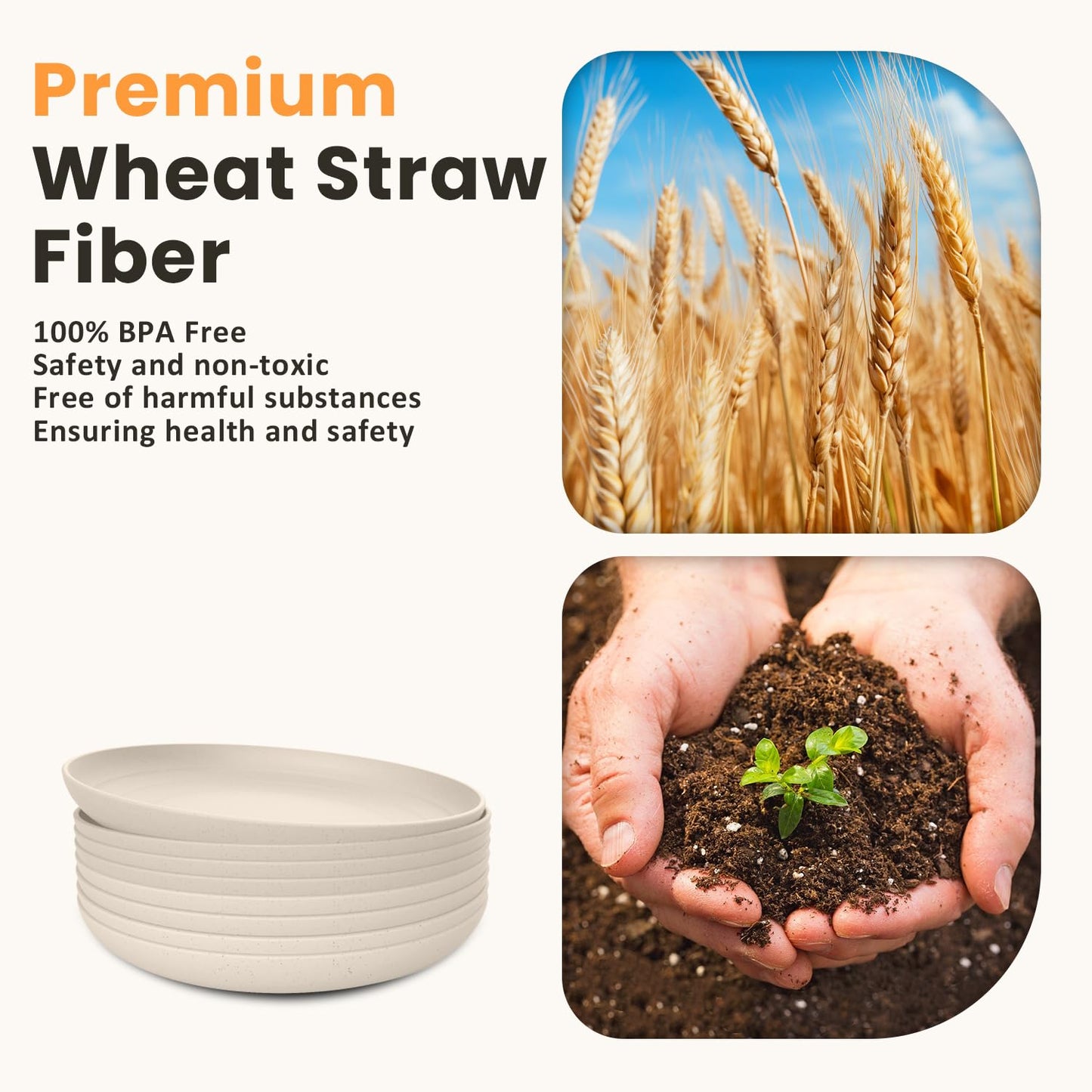 Homienly Wheat Straw Dinner Plates – Unbreakable set of 8