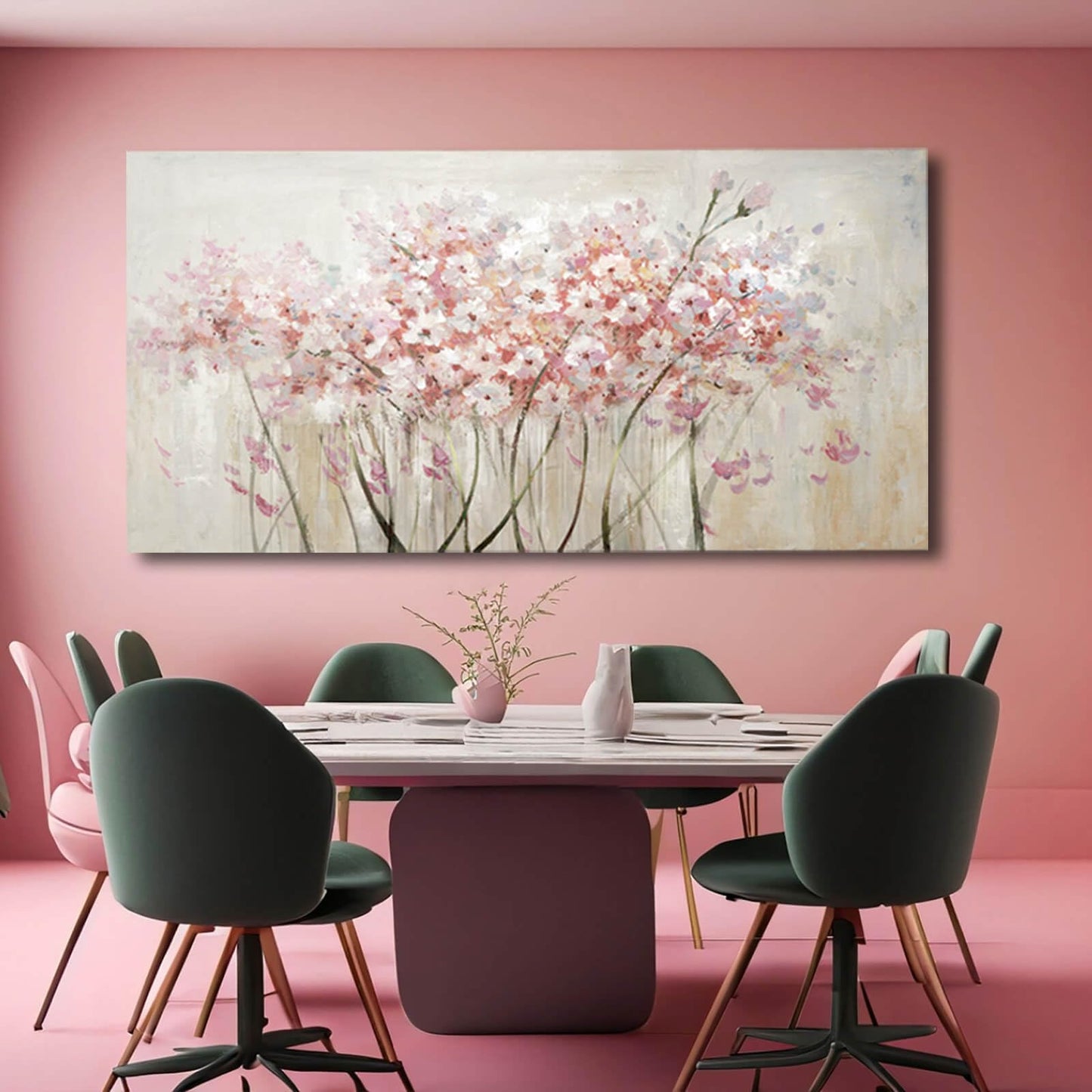 YJYart Abstrakte Wandkunst, Grün und Gold, handgemalt, Ölgemälde, Blüte, botanisch, großes Bild für Wohnzimmer, Schlafzimmer, Küche, Büro, 76,2 x 152,4 cm 