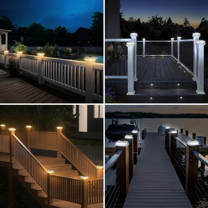 T-SUN Solar Post Cap Lights, 6 Pack – Warm & Cool White, Waterproof, Fits 4x4/5x5/6x6 Posts