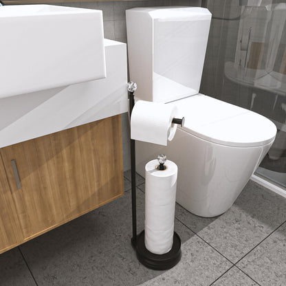 Weighted Freestanding Toilet Paper Holder – Metal Bathroom Stand with Crystal Accent