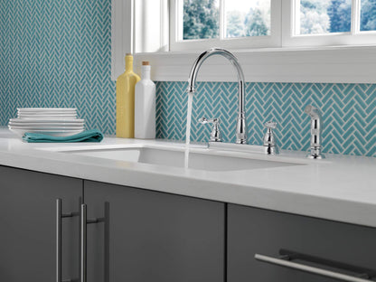 Windemere Chrome Kitchen Faucet with Side Sprayer, Traditional 4 Hole Kitchen Sink Faucet, Two-Handle, 21996LF