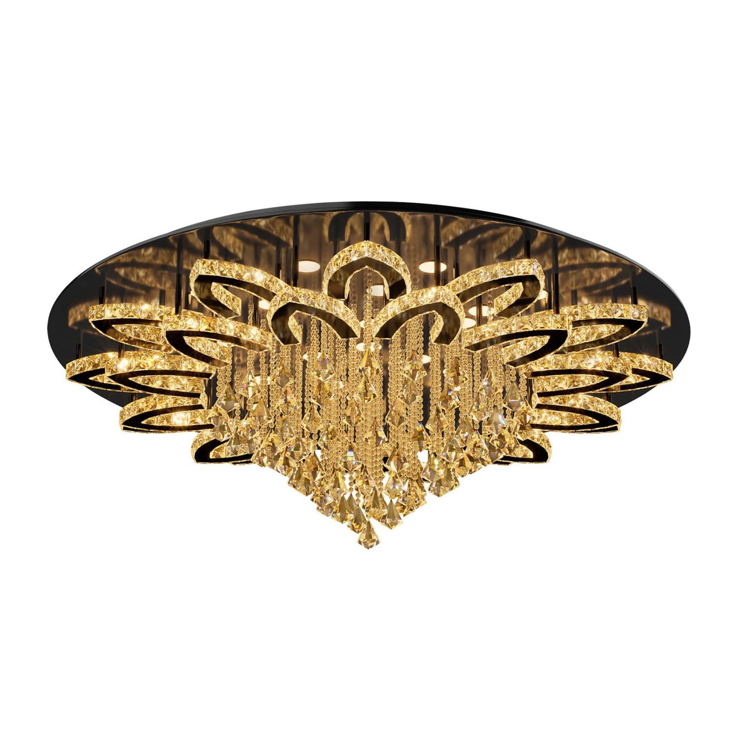 Flashing God W40 Modern Crystal Chandelier for Living Room Crystal Flush Mount LED Gold Ceiling Light Fixture for Foyer Dining Room Hallway Dimmable 2700k 4500k 6000k