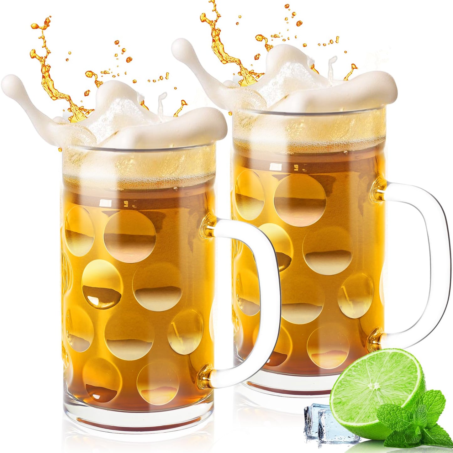 20 OZ Beer Stein Mugs, German Clear Large Tall Beer Glasses With Handle for Men, Set of 2