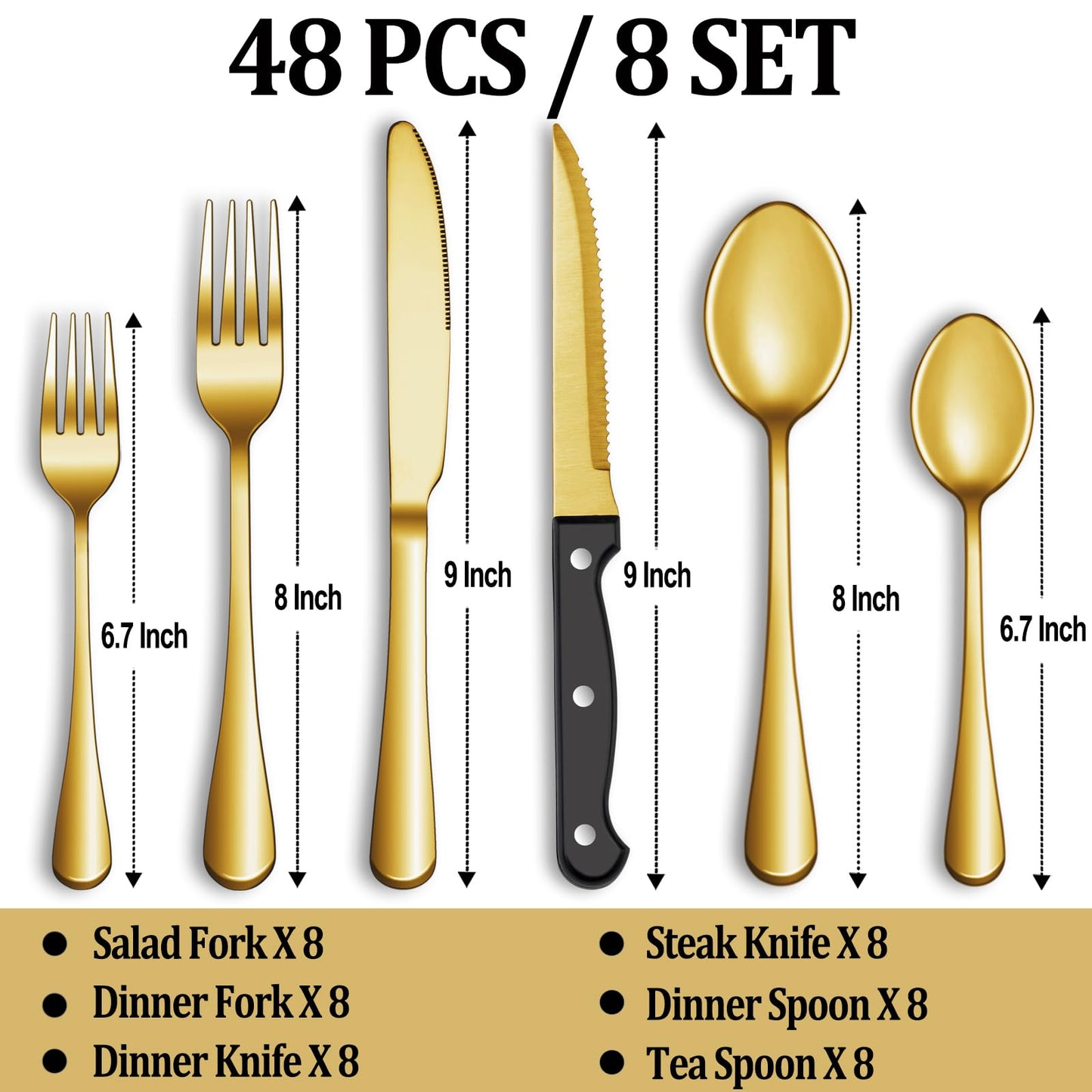 24 Pcs Silverware Set with Steak Knives Service for 4,Stainless Steel Flatware Set,Mirror Polished Cutlery Utensil Set,Home Kitchen Eating Tableware Set,Include Fork Knife Spoon Set,Dishwasher Safe