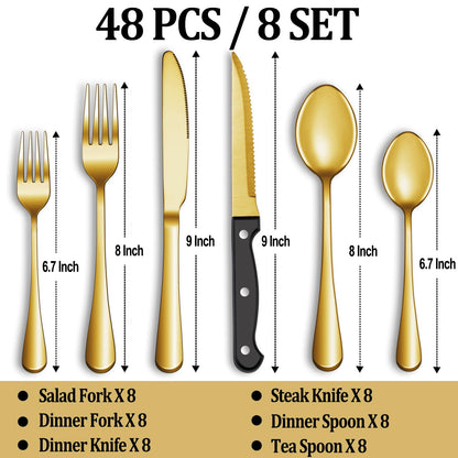 24-Piece Silverware Set with Steak Knives – Stainless Steel Flatware for 4