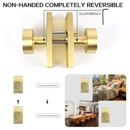 Privacy Door Knob with Reversible Keyless Push Lock, Modern Rectangular Long Plate Interior Door Lock