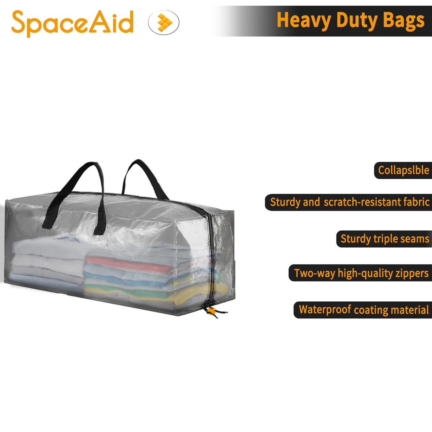 Sacs de déménagement robustes SpaceAid, sacs de rangement extra larges avec sangles de sac à dos, poignées et fermetures à glissière solides, alternative aux cartons de déménagement, fournitures d'emballage et de déménagement, noir (lot de 10) 