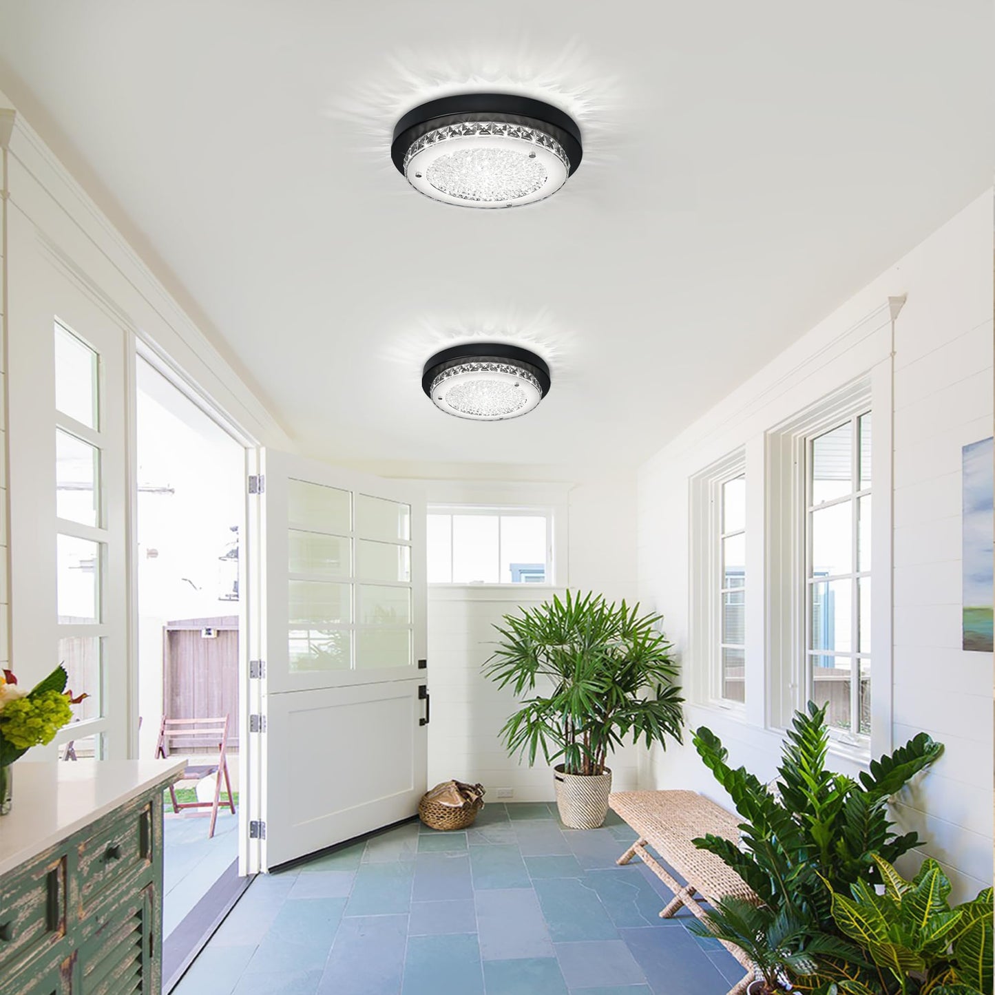 Black Crystal Flush Mount Ceiling Light – Modern Dimmable LED